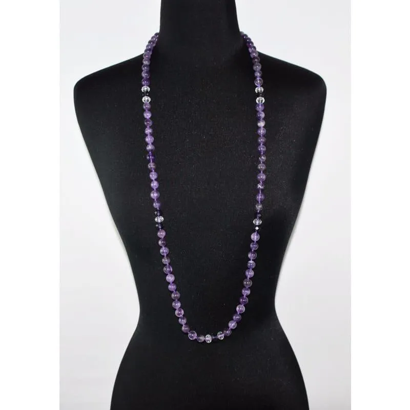 Amethyst Gemstone with Rhinestones Beaded Women's Necklace.