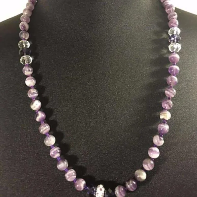 Amethyst Gemstone with Rhinestones Beaded Women's Necklace.