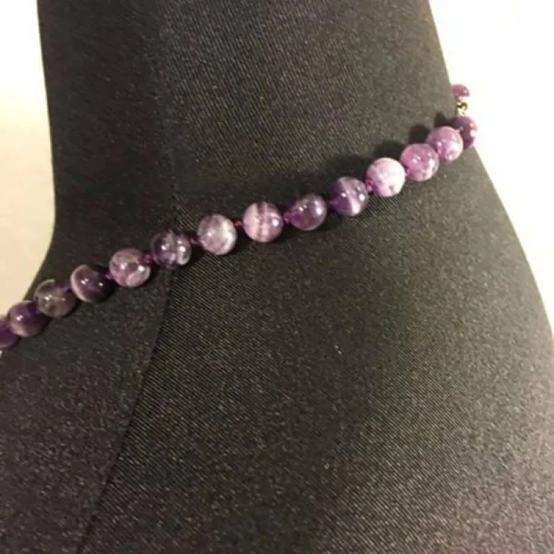 Amethyst Gemstone with Rhinestones Beaded Women's Necklace.