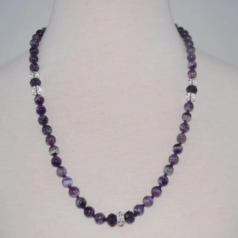 Amethyst Gemstone with Rhinestones Beaded Women's Necklace.