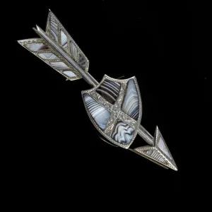 Antique Victorian Agate Shield And Arrow Brooch Circa 1860