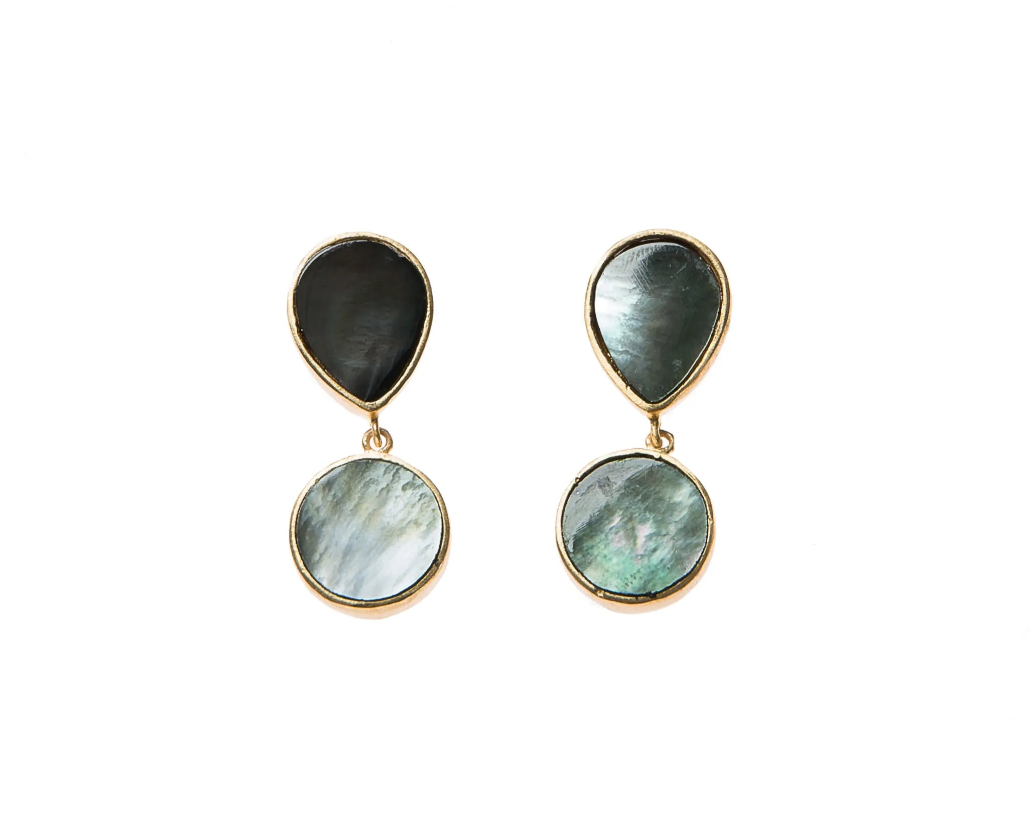 Anya Earrings (Teardrop & Round Slate Mother-Of-Pearl)