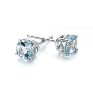 Aquamarine 5mm Round Stud Earrings 14K White Gold