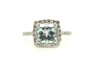 Aquamarine & Diamond Cushion Cluster Ring/ Item Code: RNG 2