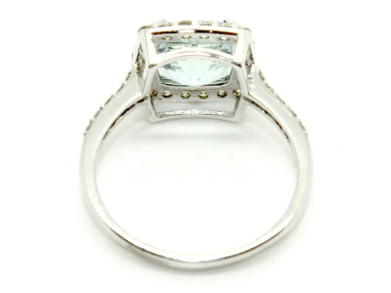 Aquamarine & Diamond Cushion Cluster Ring/ Item Code: RNG 2