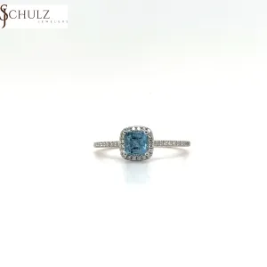 Aquamarine & Diamond Cushion Ring