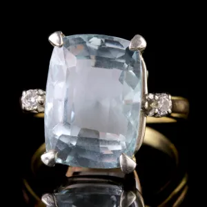 Aquamarine Diamond Ring 20Ct Aqua 18Ct Gold