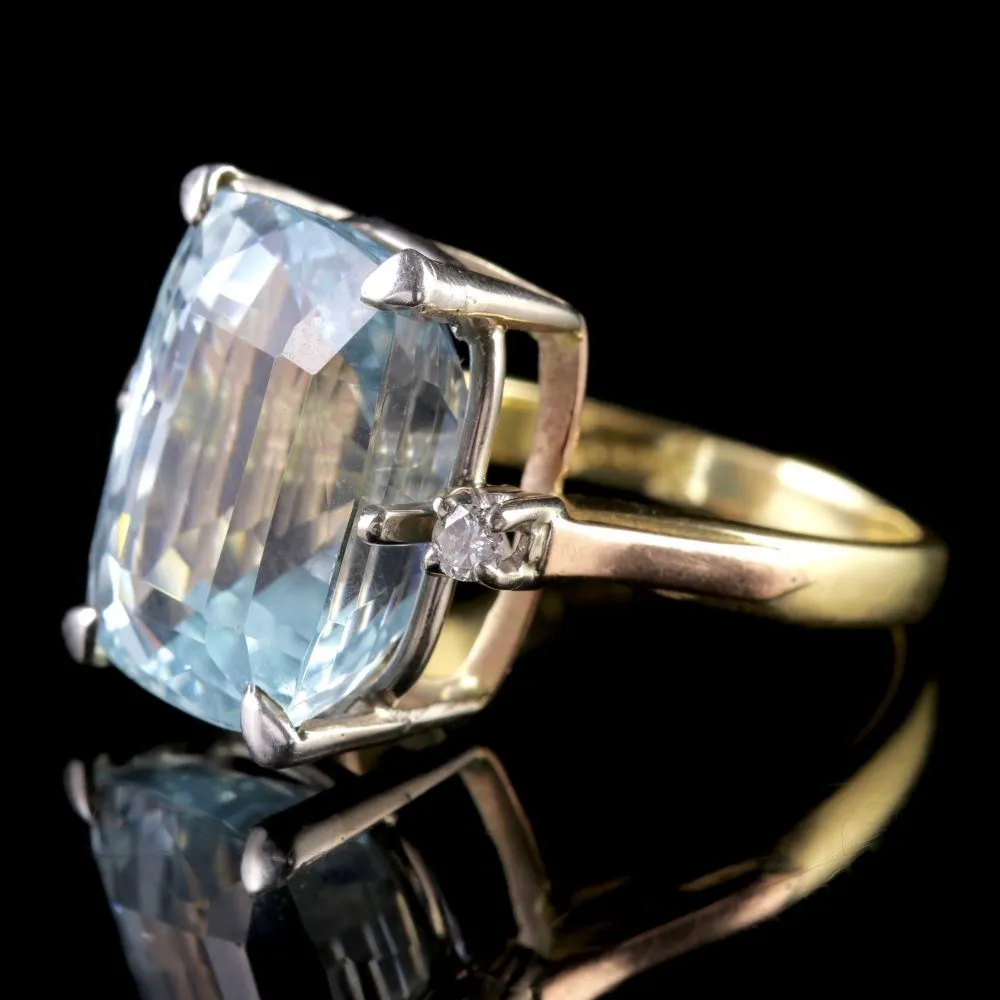 Aquamarine Diamond Ring 20Ct Aqua 18Ct Gold