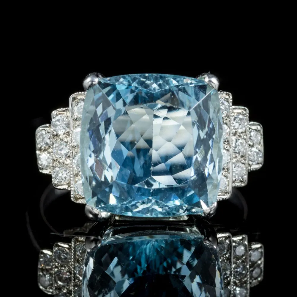 Aquamarine Diamond Ring Platinum 8Ct Aqua Engagement Ring