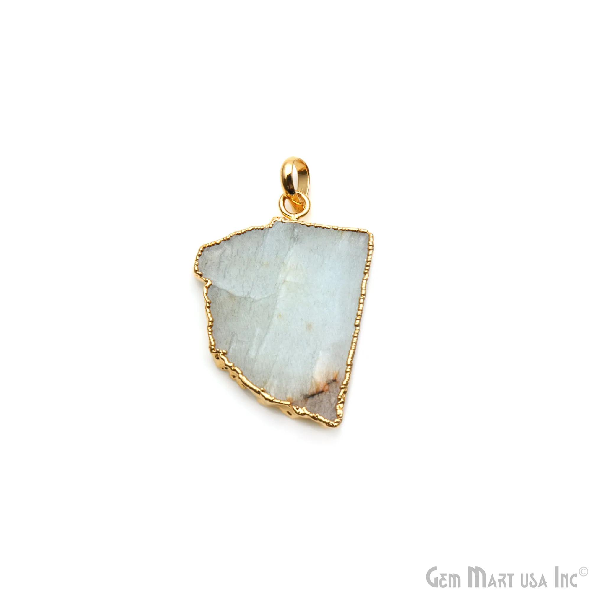 Aquamarine Free Form shape 36x27mm Gold Electroplated Gemstone Single Bail Pendant