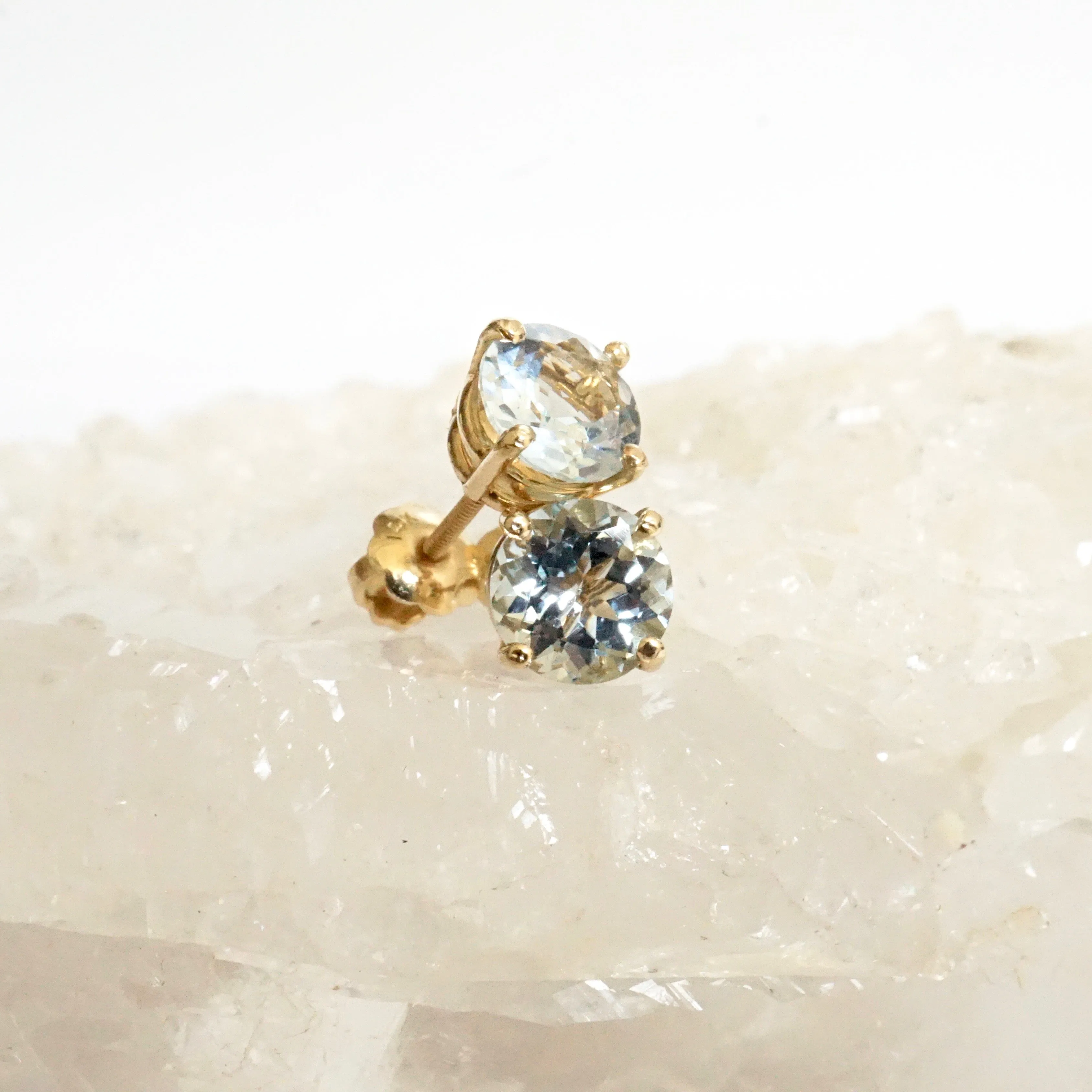 Aquamarine Stud Earrings 14k Gold - March birthstone Earrings