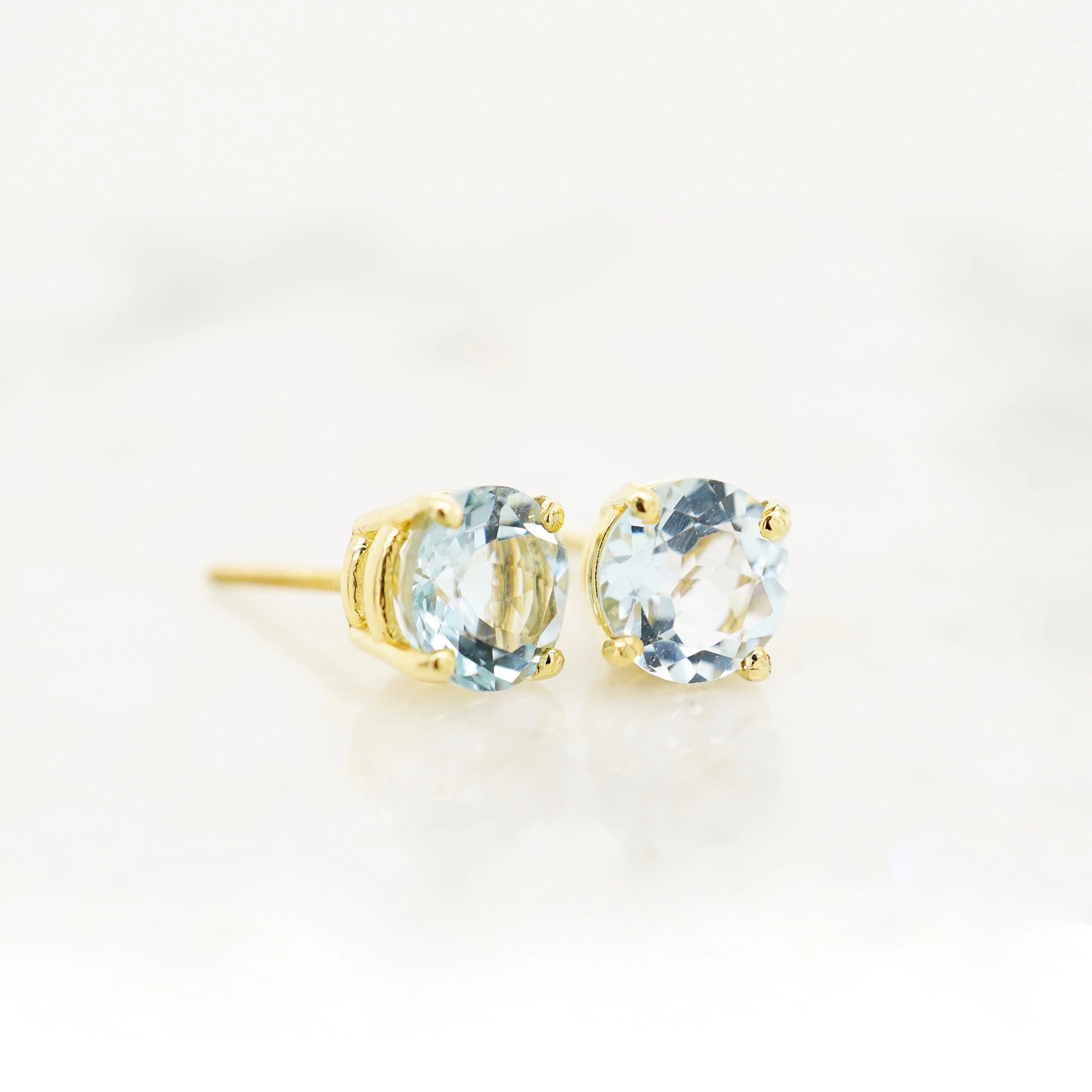 Aquamarine Stud Earrings 14k Gold - March birthstone Earrings