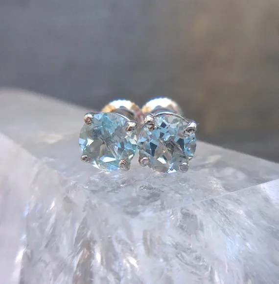 Aquamarine Stud Earrings 14k Gold - March birthstone Earrings