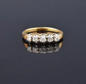 Art Deco 14K Gold Five Stone Diamond Band Ring