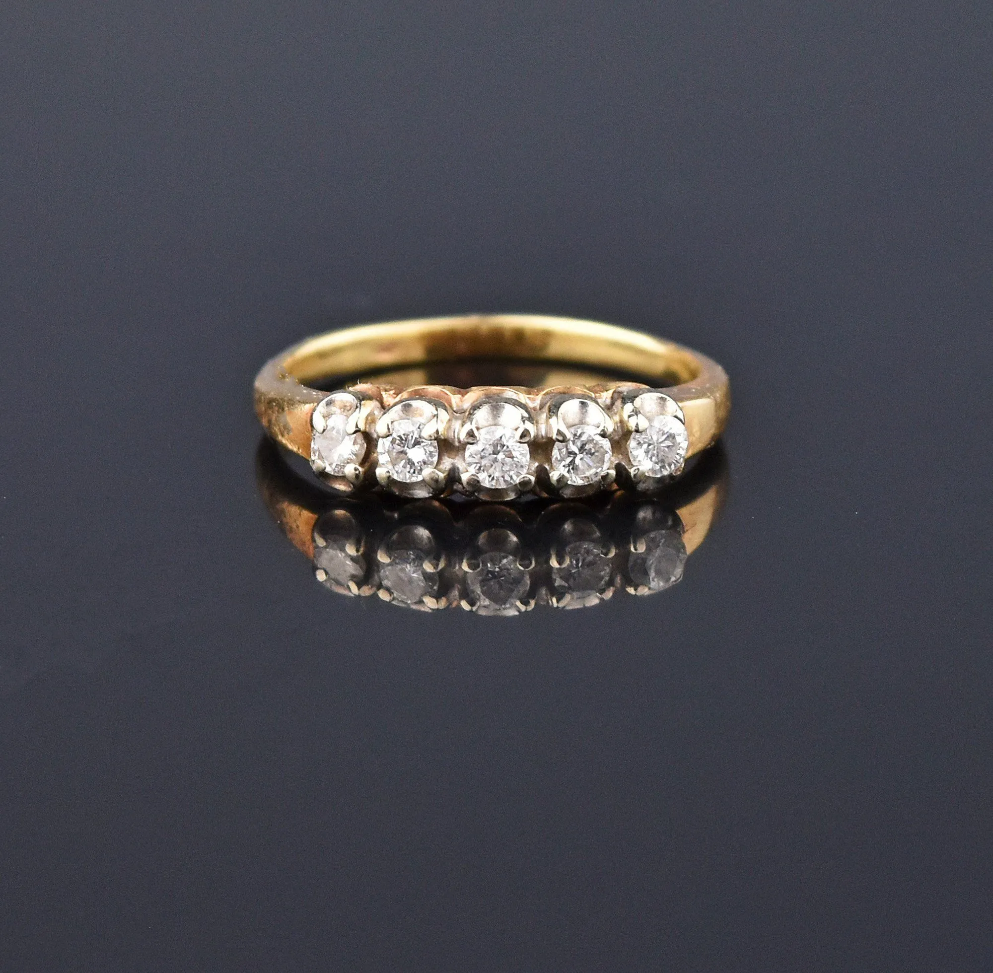 Art Deco 14K Gold Five Stone Diamond Band Ring