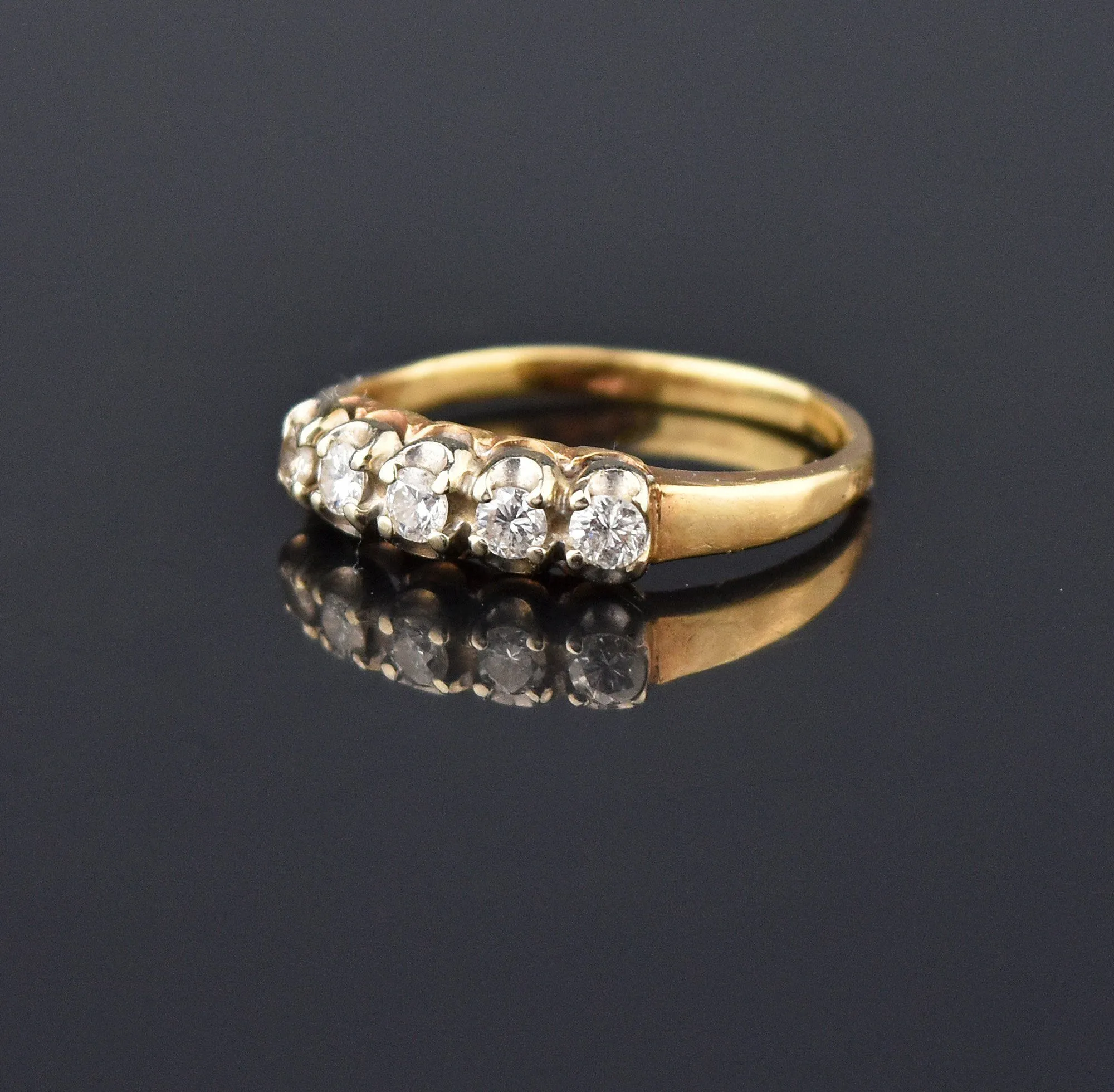 Art Deco 14K Gold Five Stone Diamond Band Ring