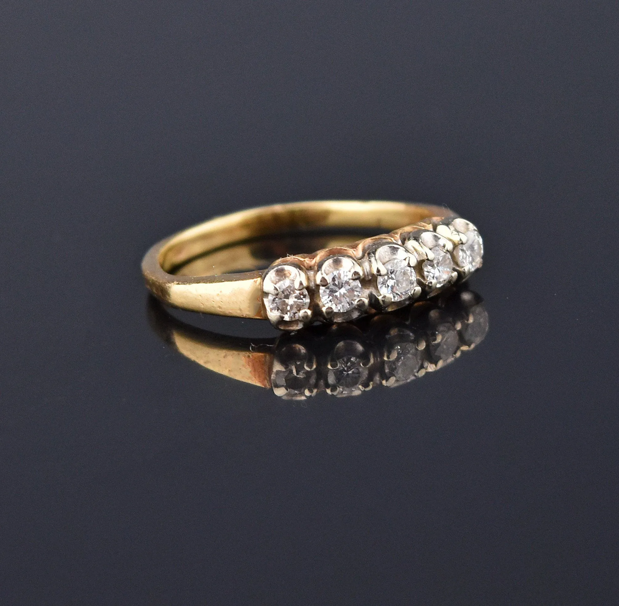 Art Deco 14K Gold Five Stone Diamond Band Ring