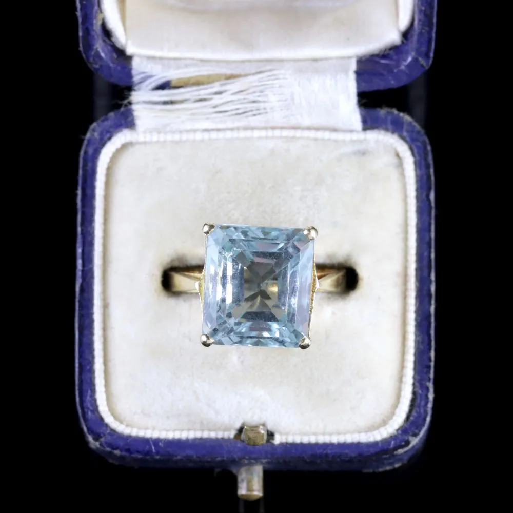 Art Deco Aquamarine Ring 18Ct Gold 15Ct Aquamarine