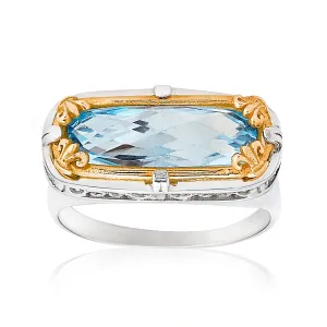 AT 8044RT7-B BLUE TOPAZ TWO TONE RECTANGLE RING