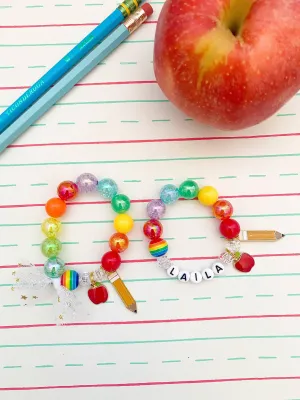 Back to School 2022: Rainbow Pencil & Apple Charm Bracelet