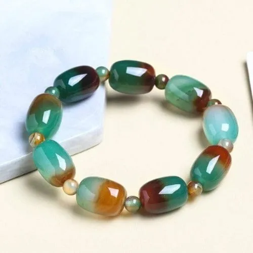 Barrel Beads Peacock Agates Bracelet