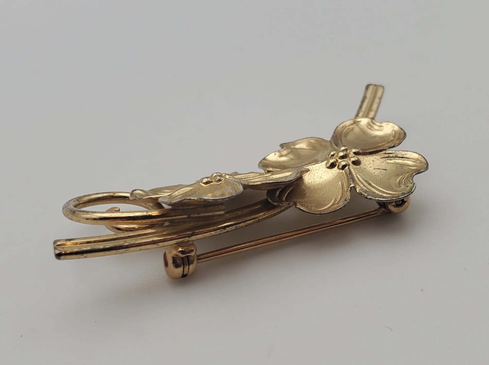 Beau - Vintage Gold Tone Sterling Silver Flowers Brooch