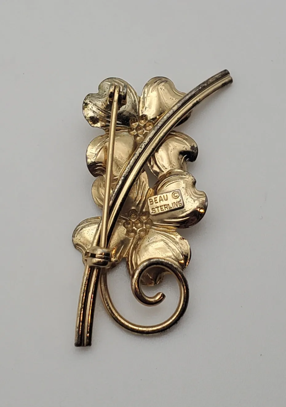 Beau - Vintage Gold Tone Sterling Silver Flowers Brooch