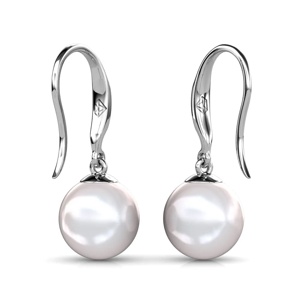 Betty 18k White Gold Plated Freshwater Pearl Drop Dangle Earrings