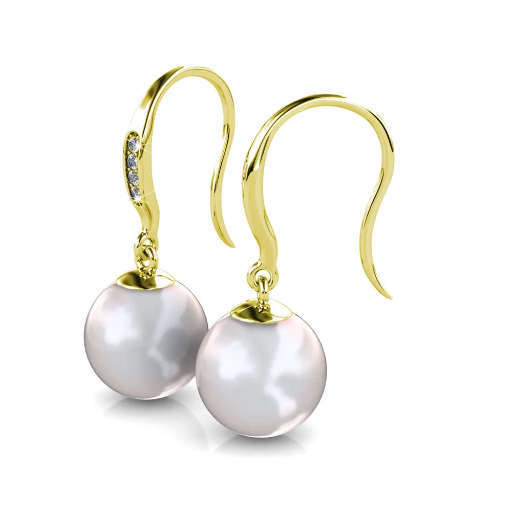 Betty 18k White Gold Plated Freshwater Pearl Drop Dangle Earrings