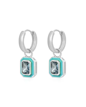 Bezel Huggies- Turquoise- Silver