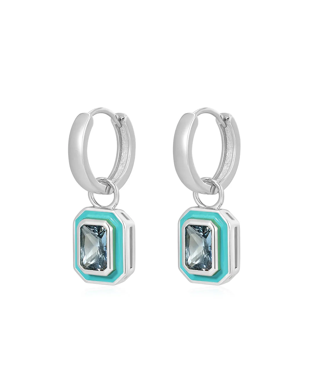 Bezel Huggies- Turquoise- Silver