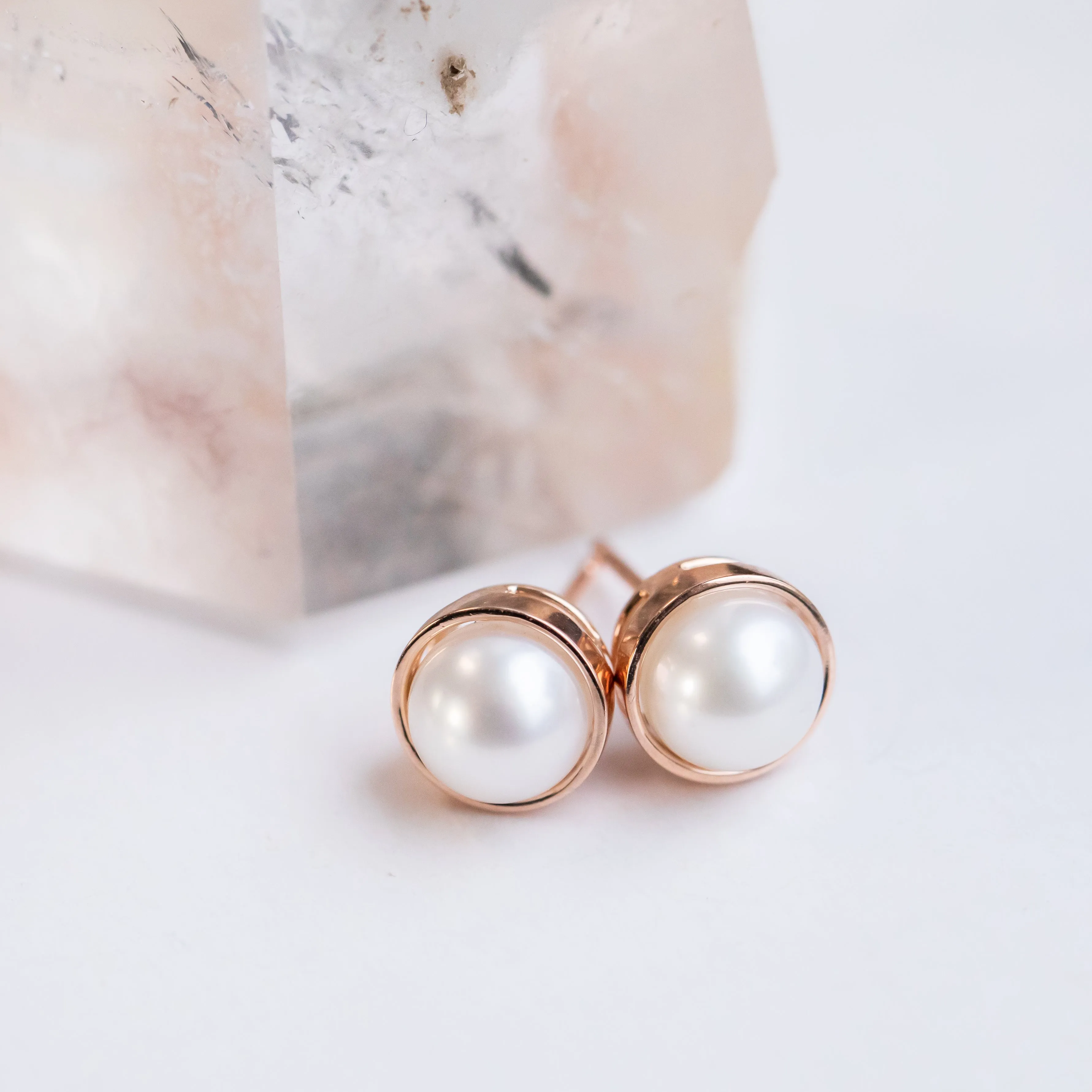 Bezel Pearl Studs