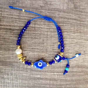 Blue hamsa/eye bracelet