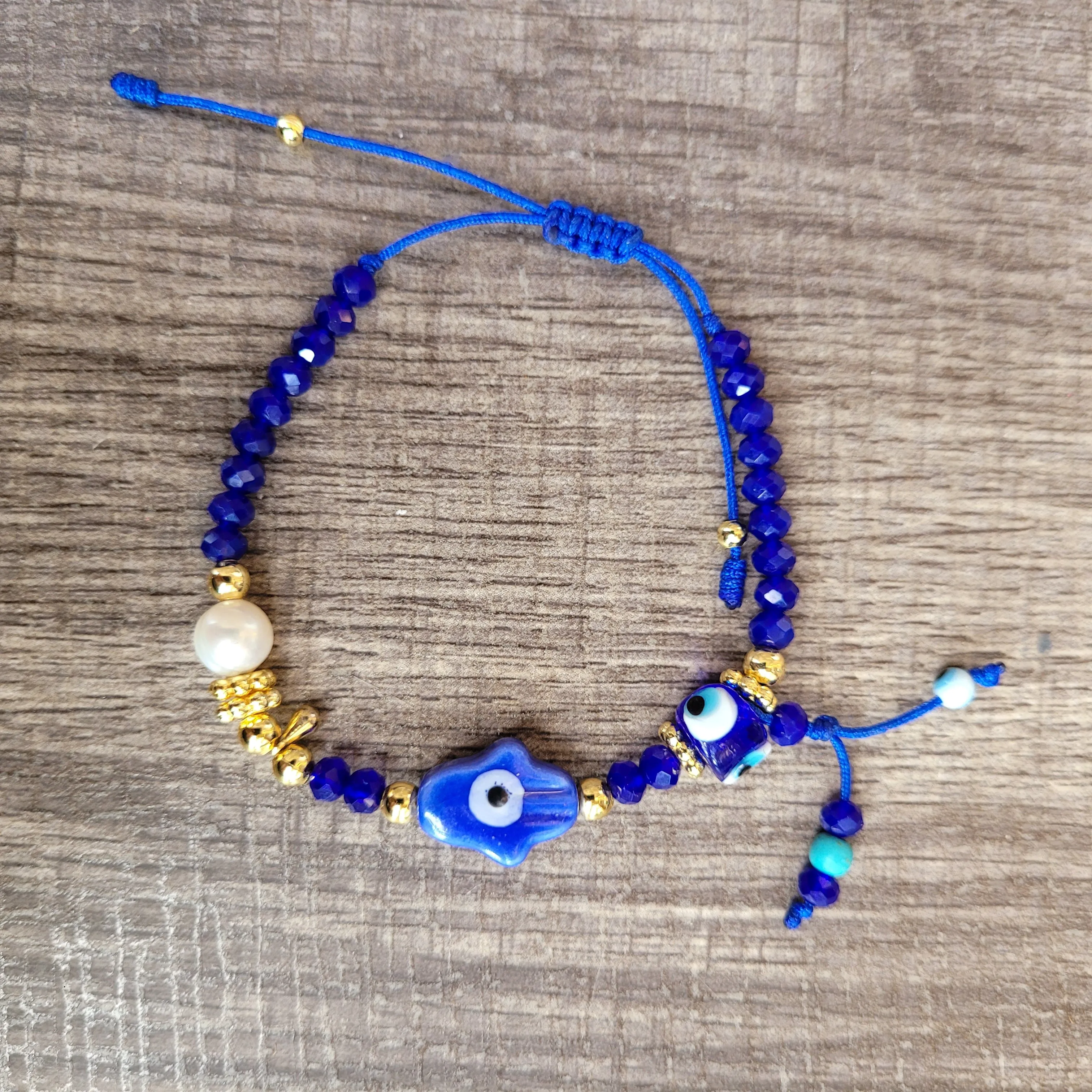 Blue hamsa/eye bracelet