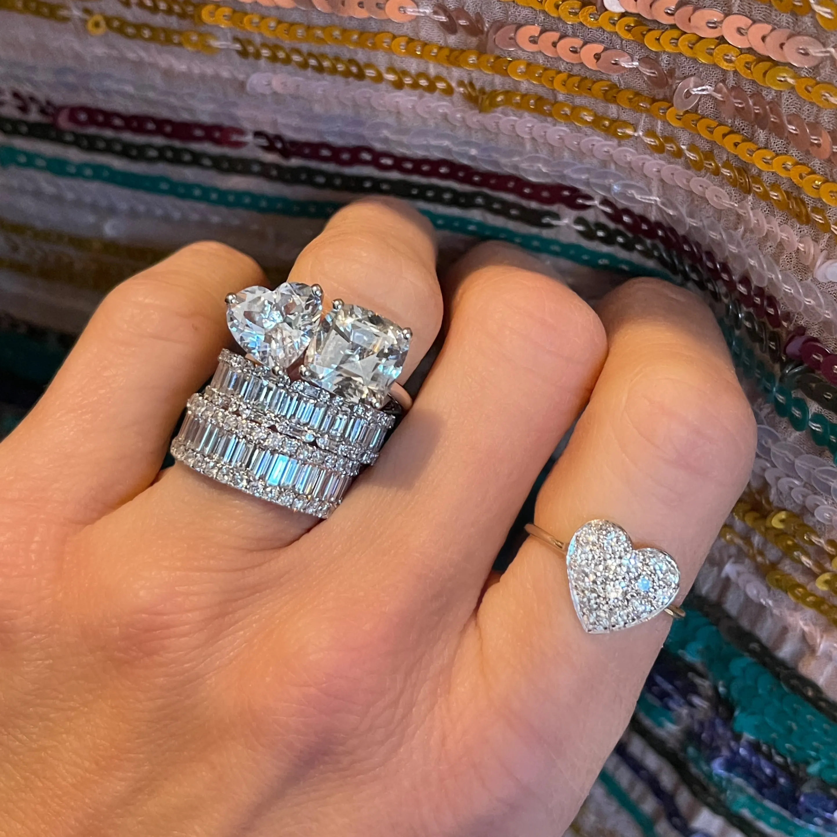 Bold 2-Stone Ring with White Topaz Cushion & Heart