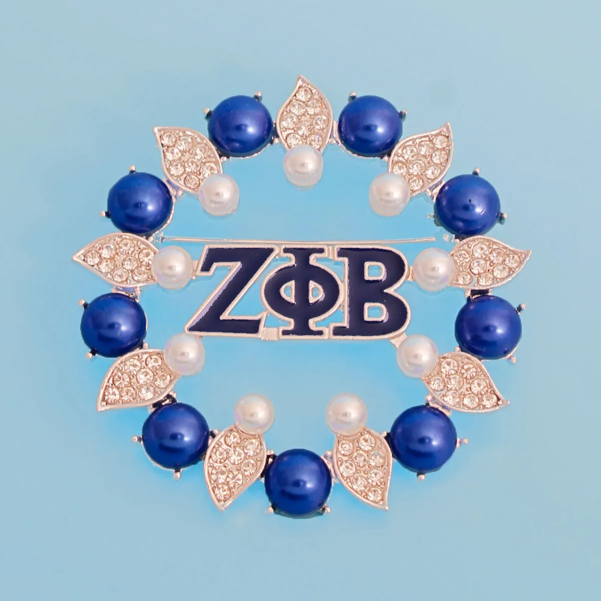 Brooch Blue White Zeta Pearl Pin for Women