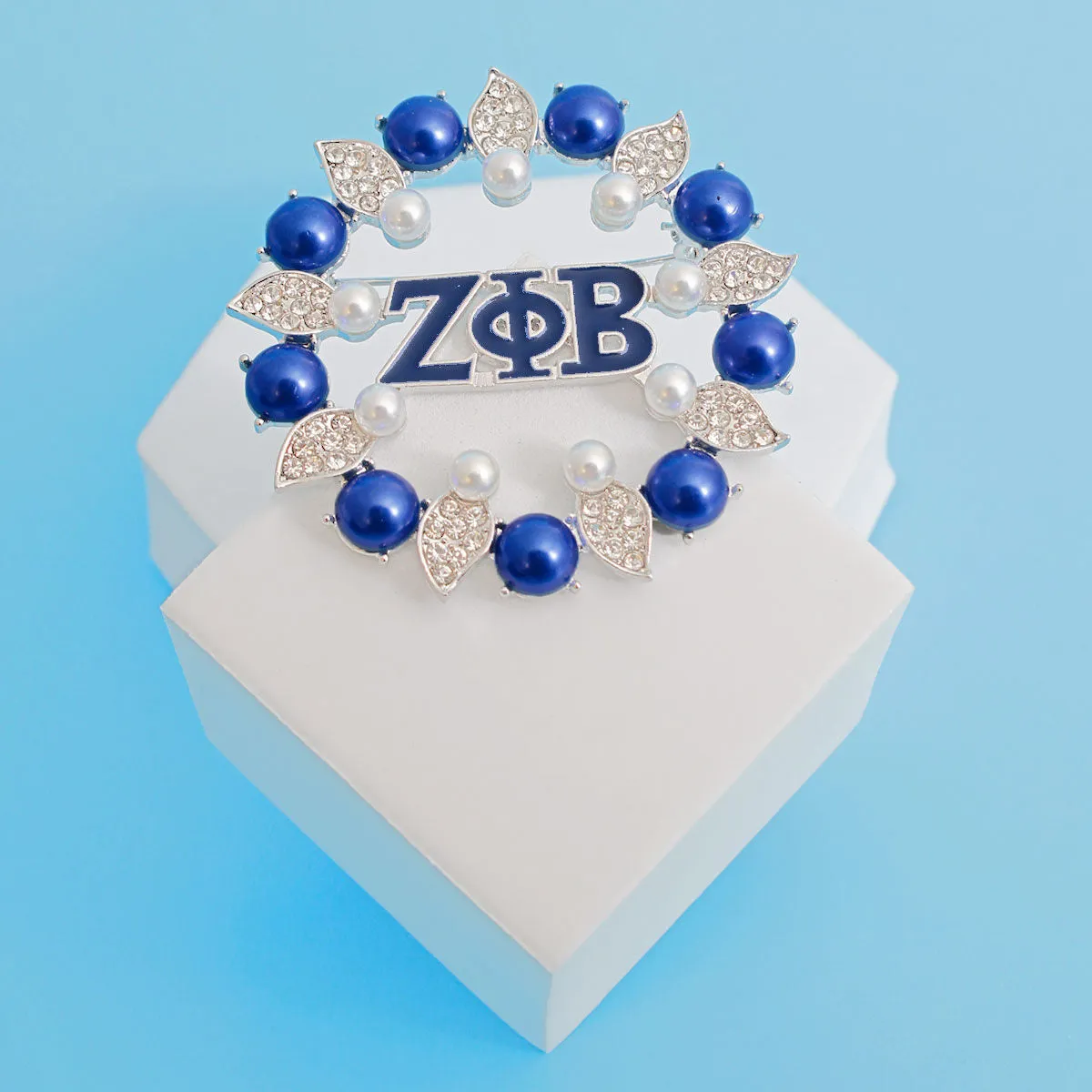 Brooch Blue White Zeta Pearl Pin for Women