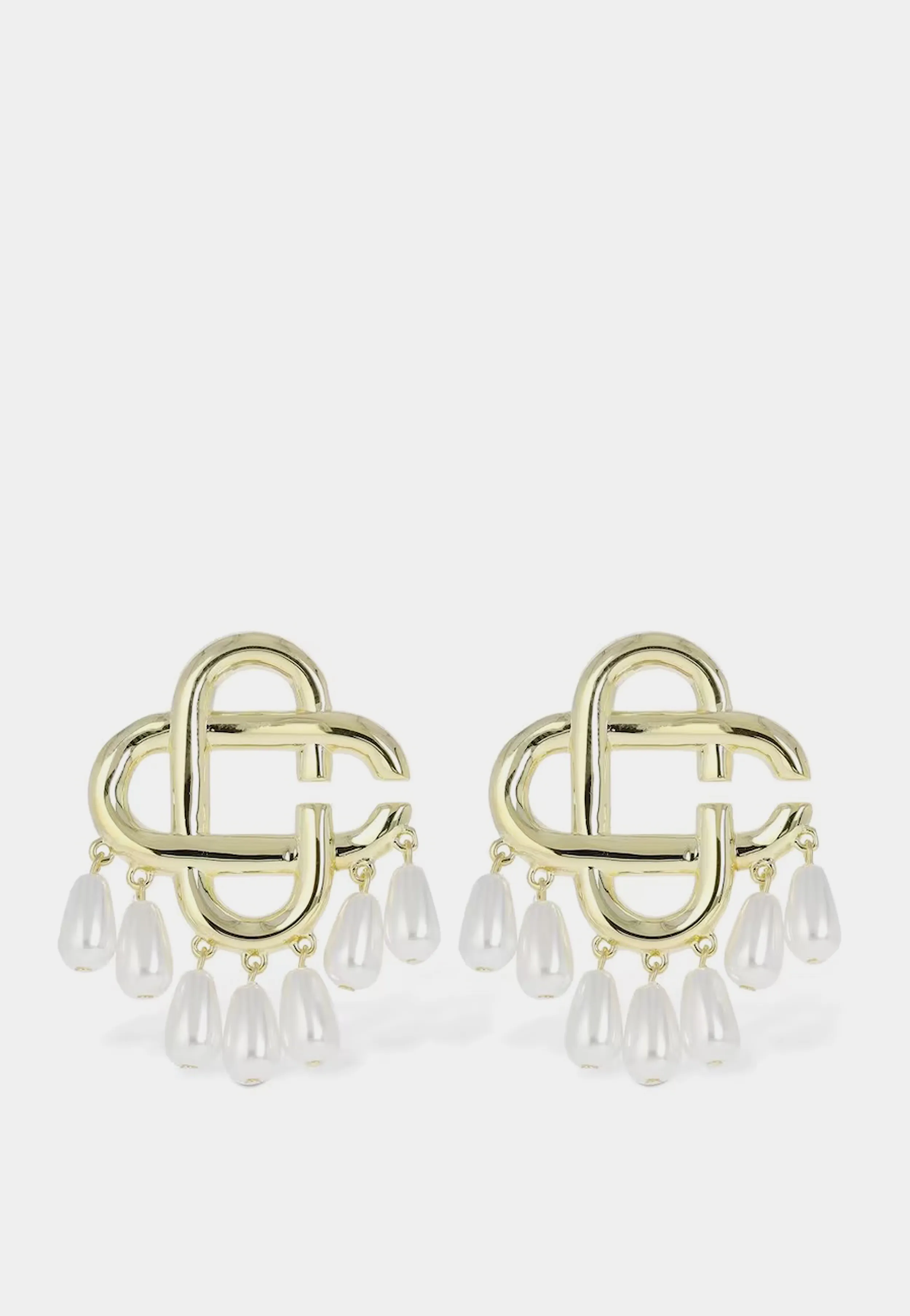 Casablanca Pearl Drop Logo Earrings Gold Pearl