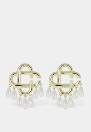 Casablanca Pearl Drop Logo Earrings Gold Pearl