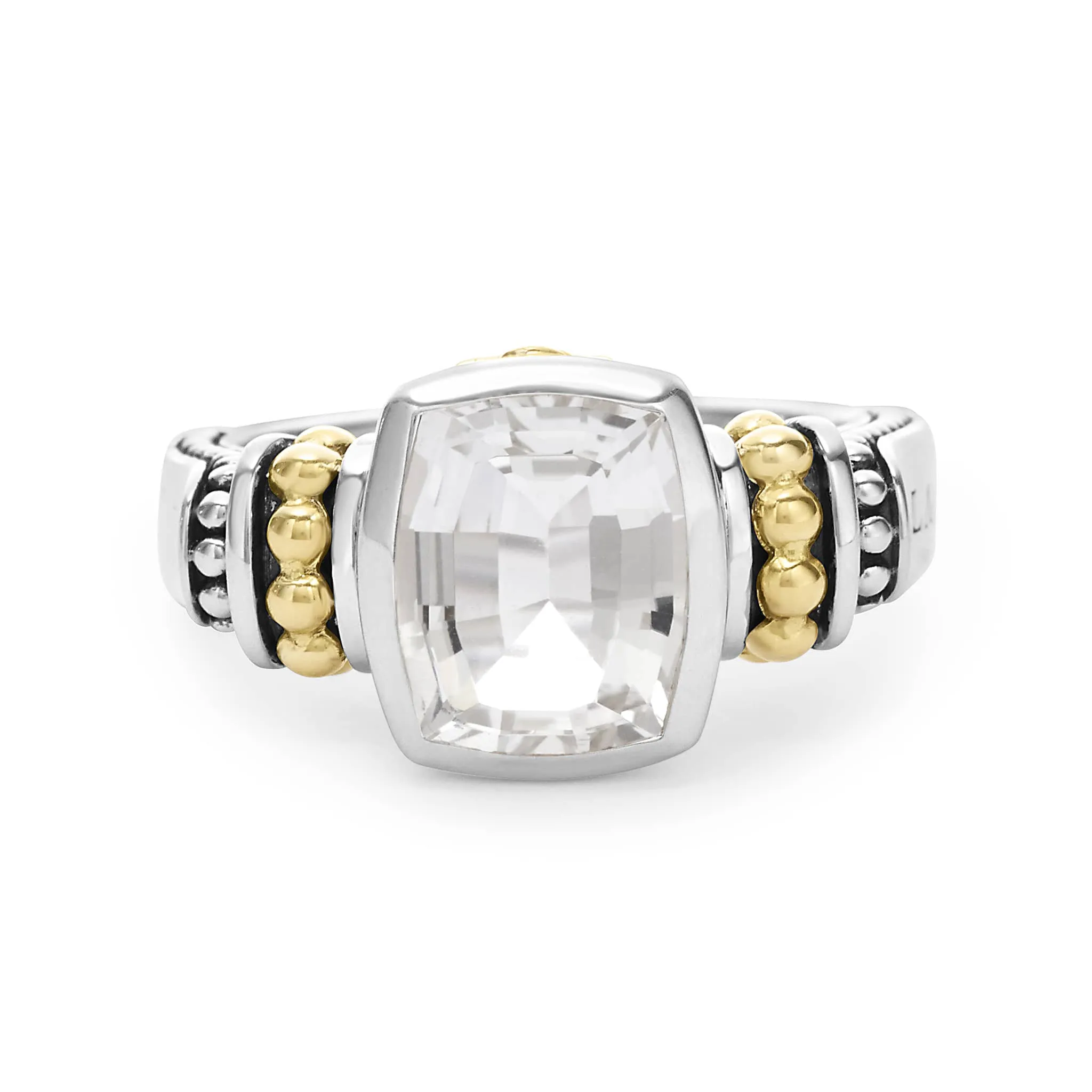 Caviar Color Bezel-Set White Topaz Ring