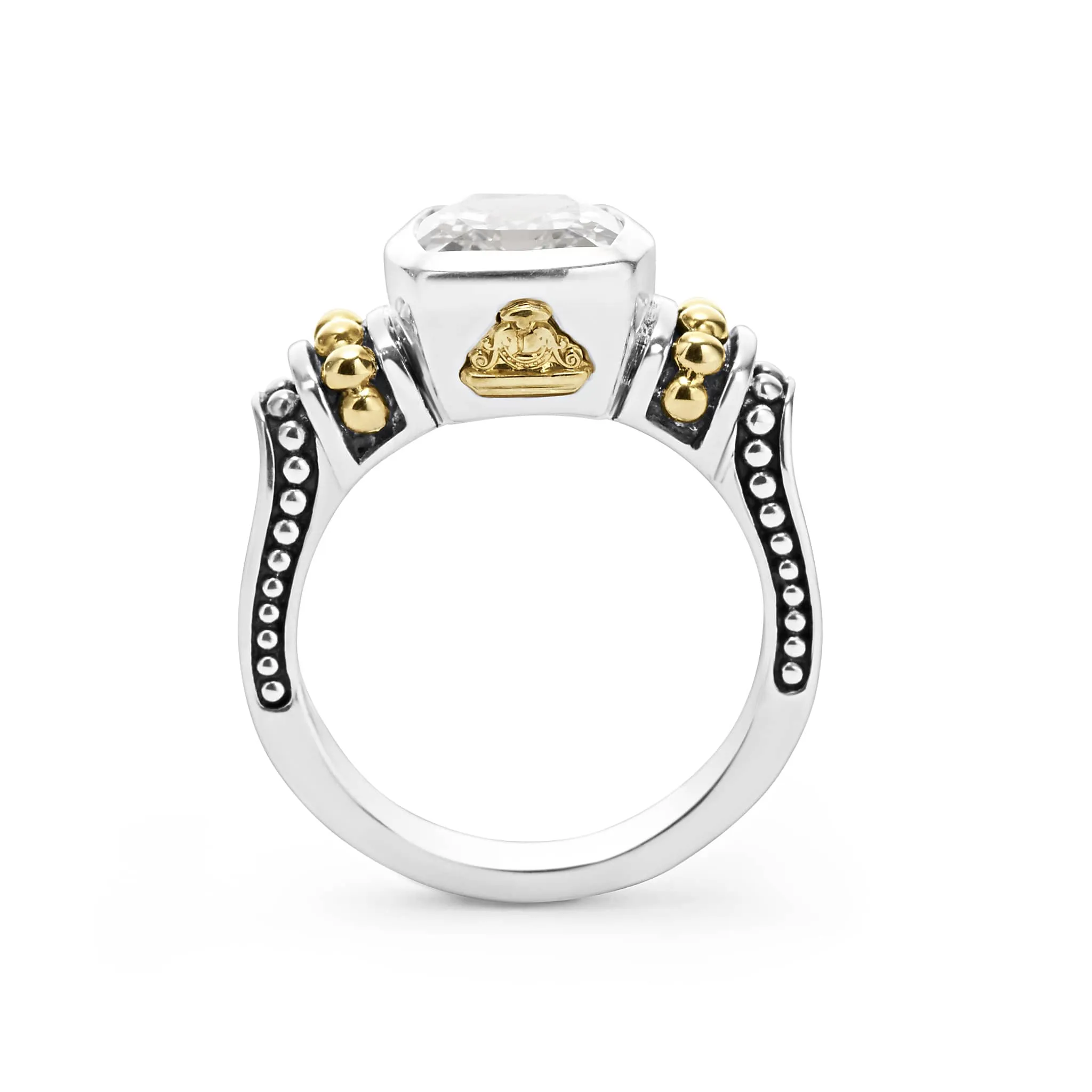 Caviar Color Bezel-Set White Topaz Ring