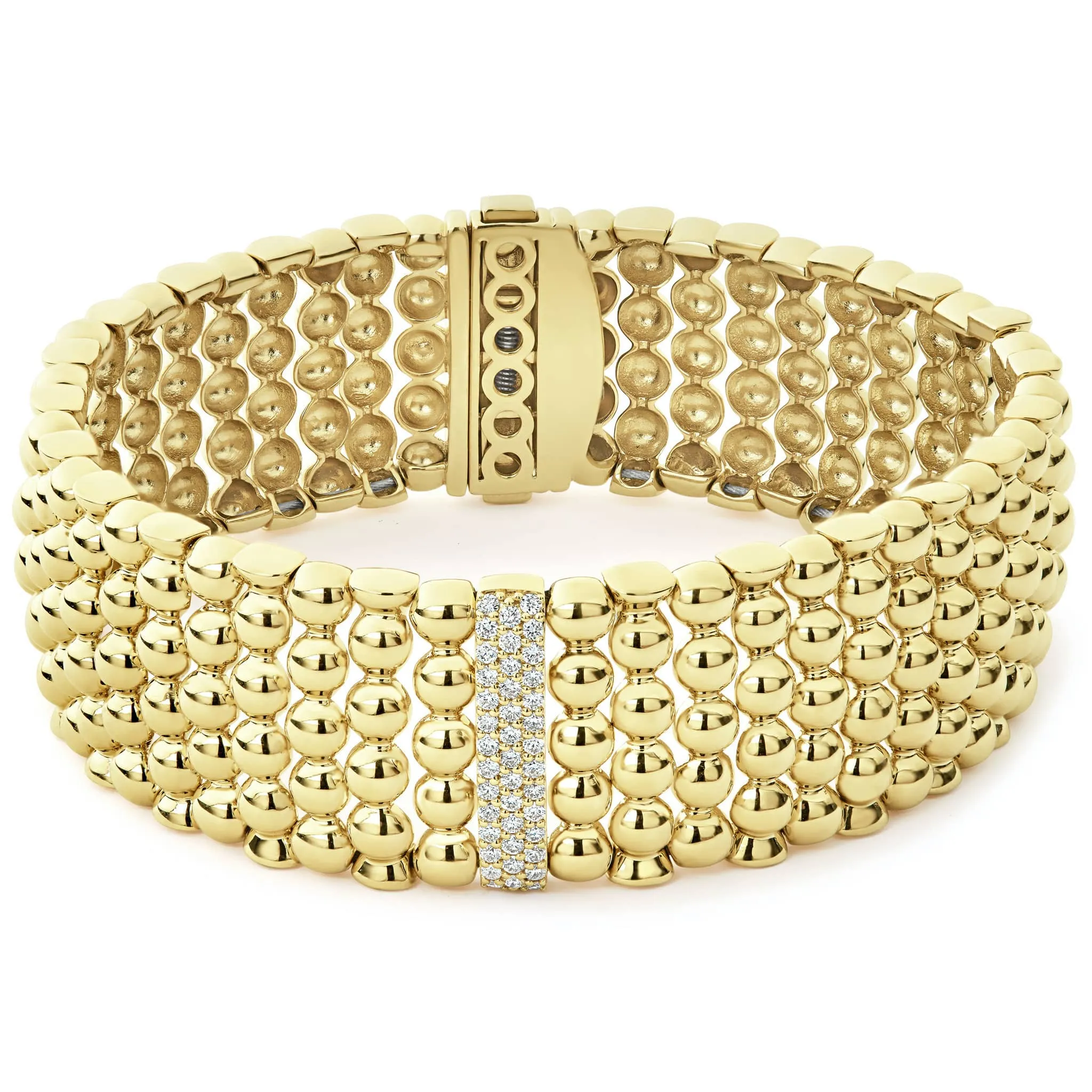 Caviar Gold Single Station 18K Gold Diamond Bracelet | 20mm