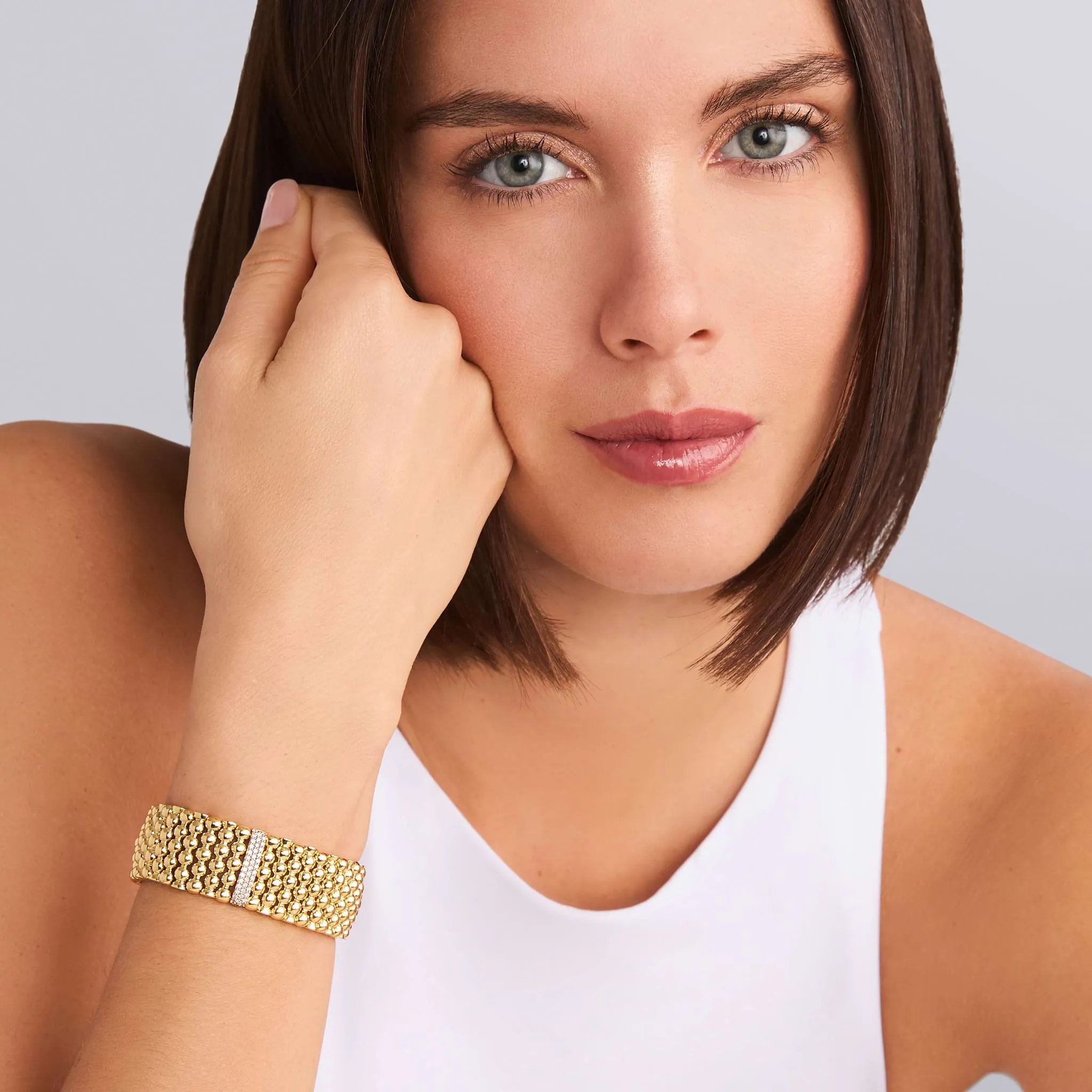 Caviar Gold Single Station 18K Gold Diamond Bracelet | 20mm