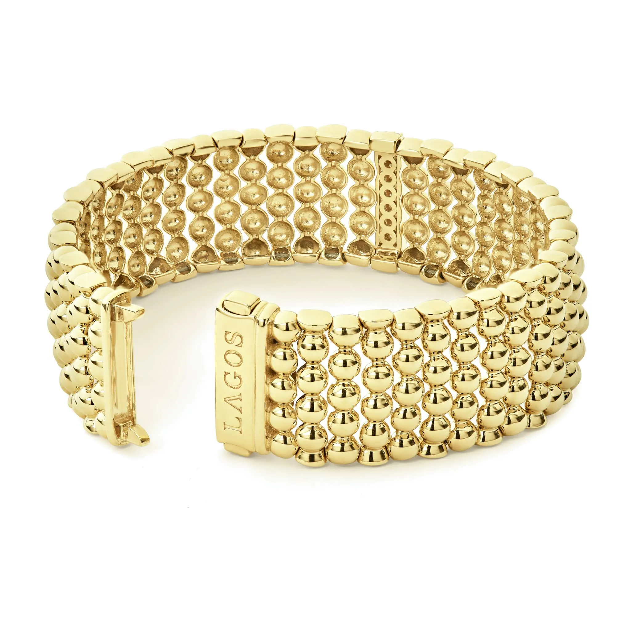 Caviar Gold Single Station 18K Gold Diamond Bracelet | 20mm