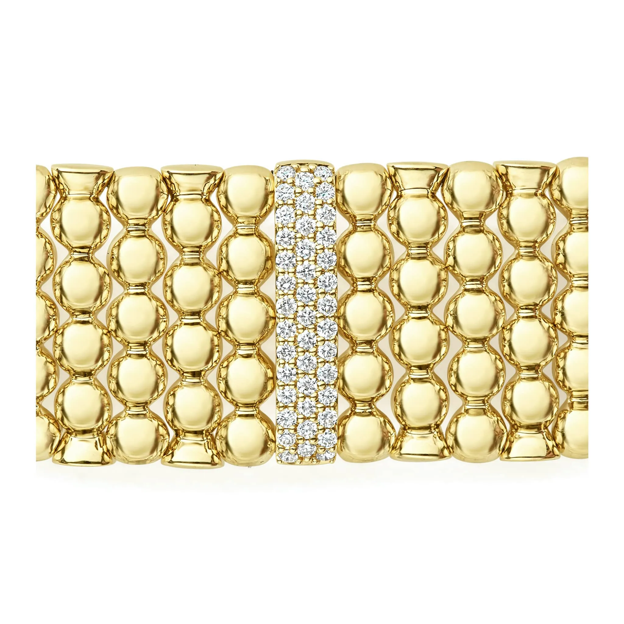 Caviar Gold Single Station 18K Gold Diamond Bracelet | 20mm