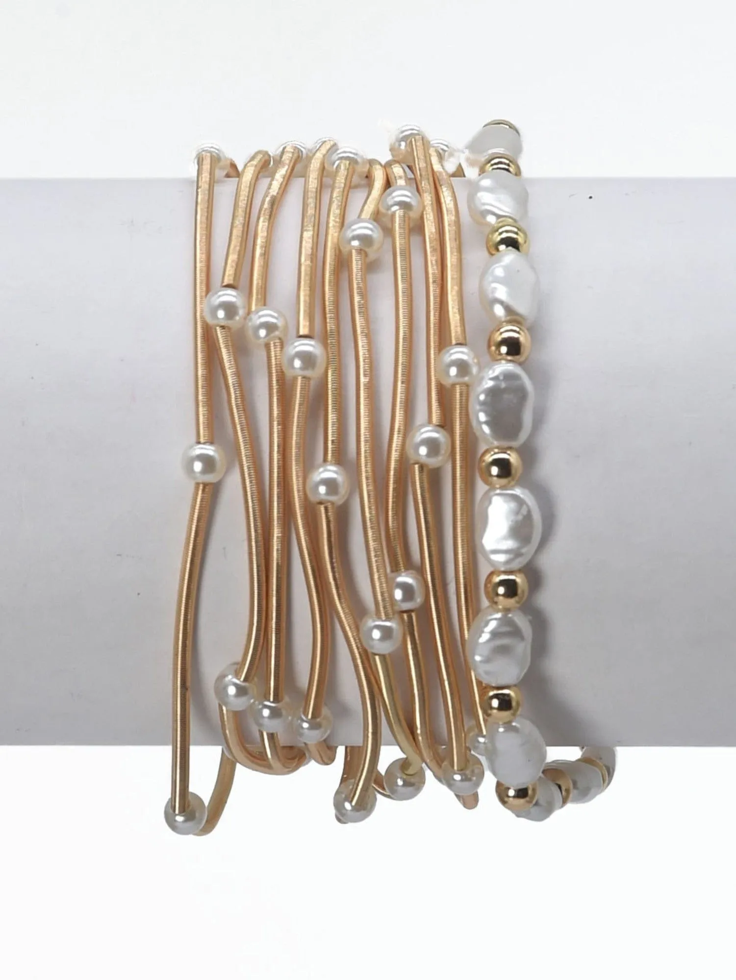 CB2180 Multi Strand Coil Bracelet With Pearls