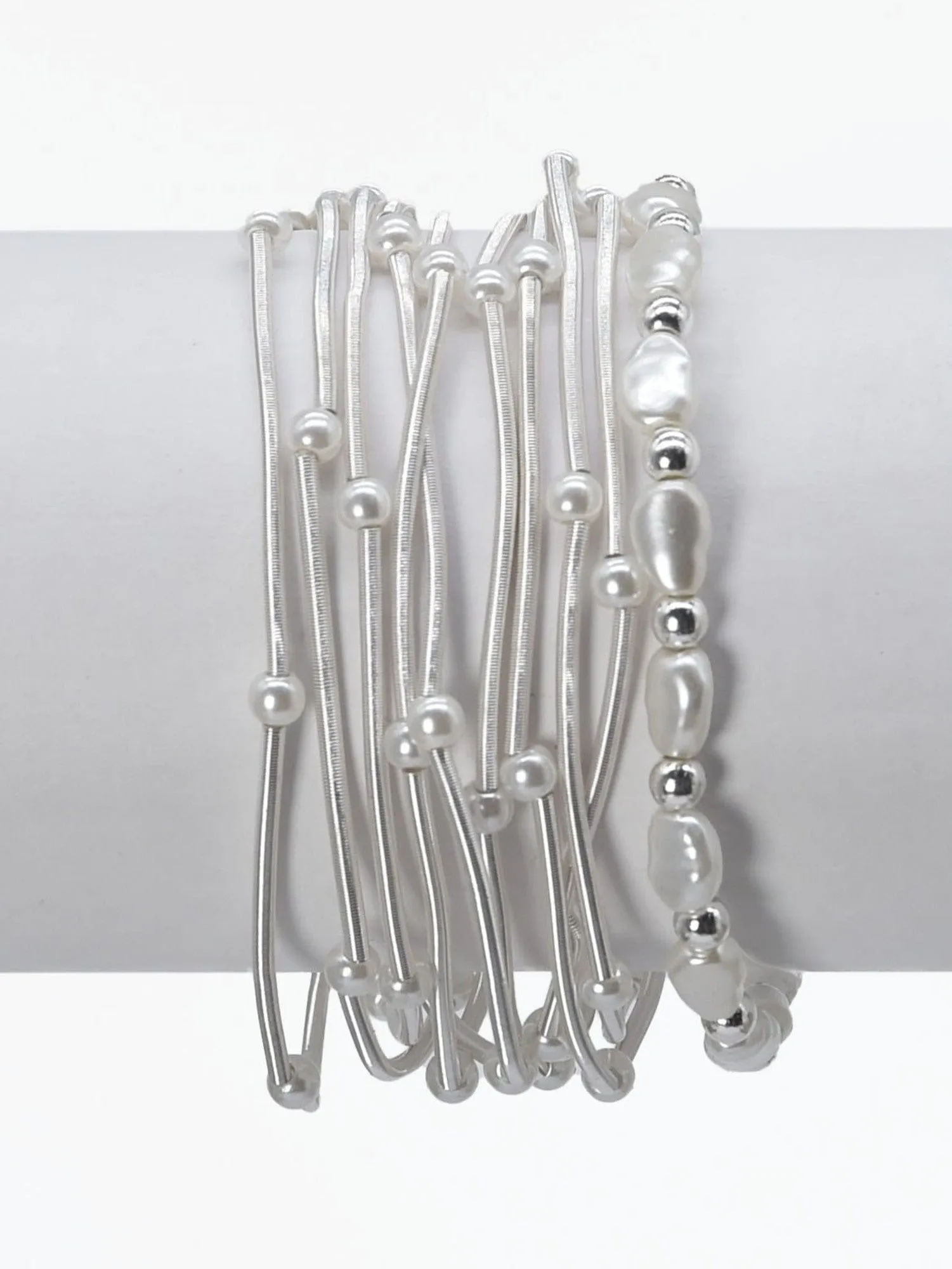 CB2180 Multi Strand Coil Bracelet With Pearls