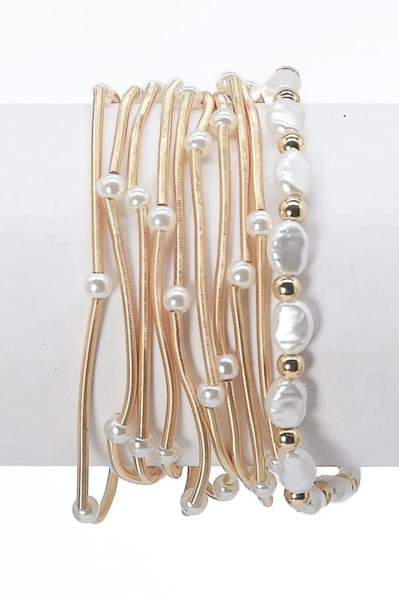 CB2180 Multi Strand Coil Bracelet With Pearls