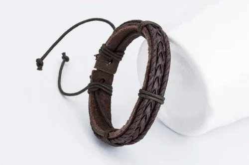 Classy Men Brown Thick Leather Bracelet