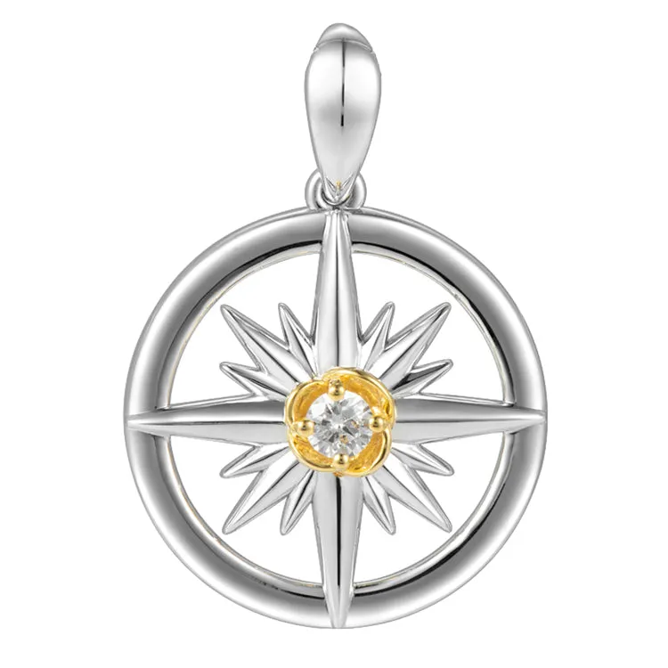 Compass Rose Pendant, Sterling & 14Kt